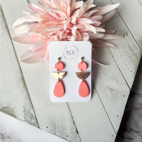 NEW polymer clay earrings HANDMADE by BCKjewelry bright coral statement earrings - Picture 5 of 8